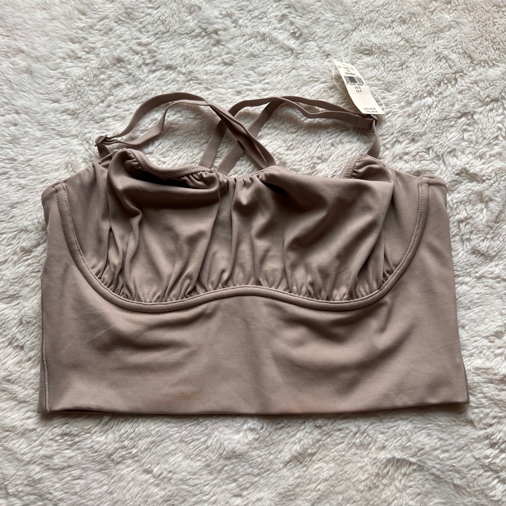 OFFLINE by Aerie Real Me Recharge Ruched Sports Bra Taupe Mauve Small 38648846 S